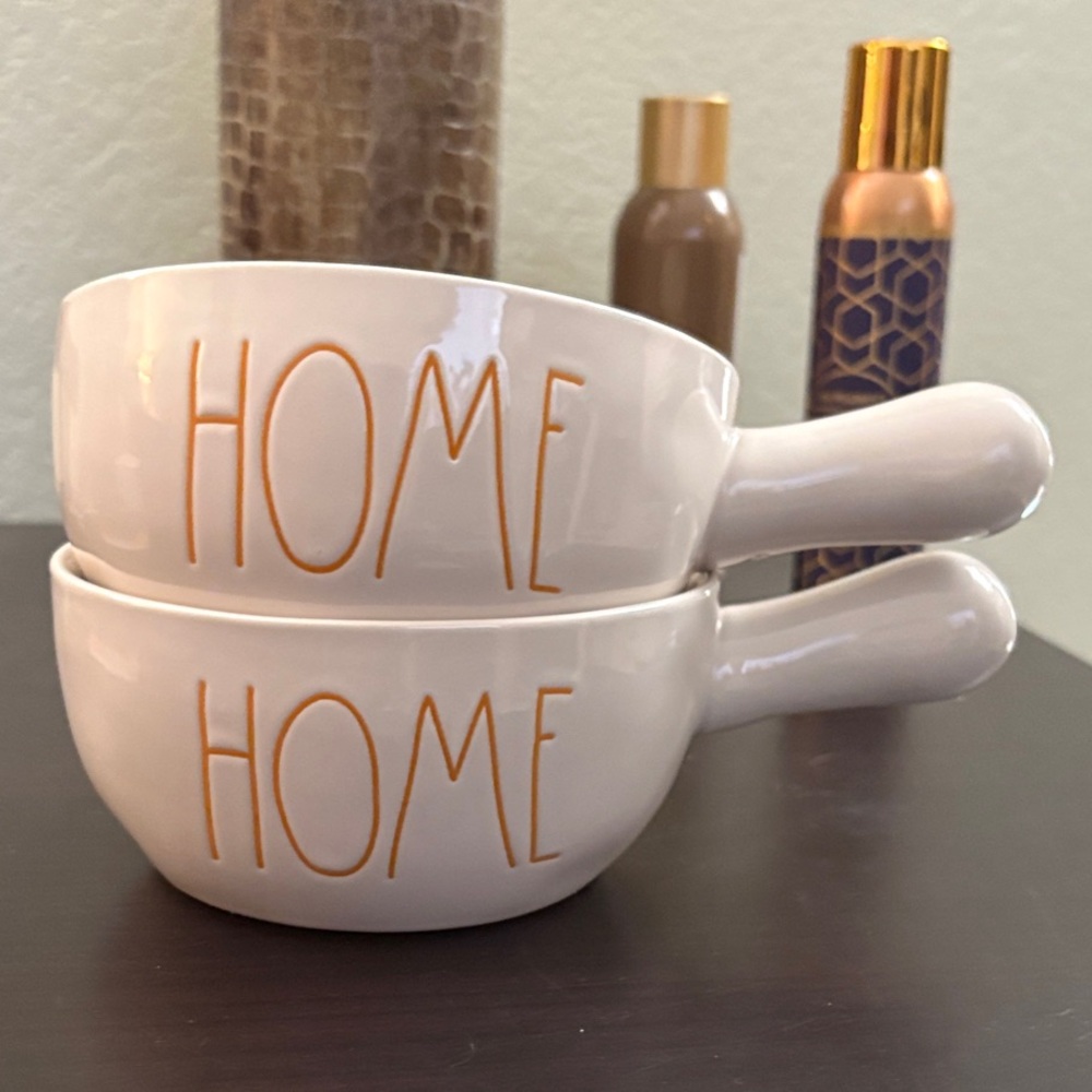 Rae Dunn Ceramic “Home” Soup Bowls w/Handle (Set of 2)